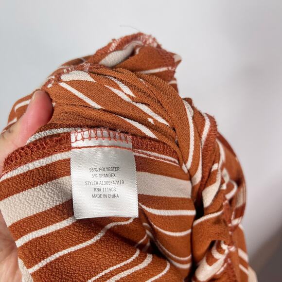 Miami Medium Rust Orange Cream Striped Jumpsuit Tie Waist VNeck Wrap Francescas - Picture 11 of 12